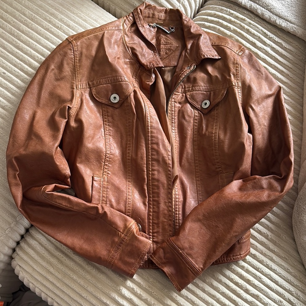 Jou Jou Brown Leather Jacket Classic Utility Style